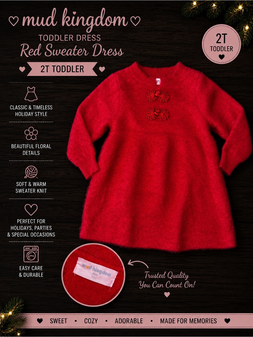 Mud Kingdom Red Sweater Dress 2T Holiday Christmas Soft Knit Boutique